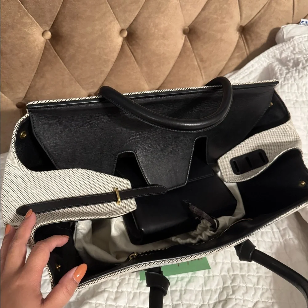 Celine Black/Cream Canvas and Leather Tie Tote - Picture 7 of 13